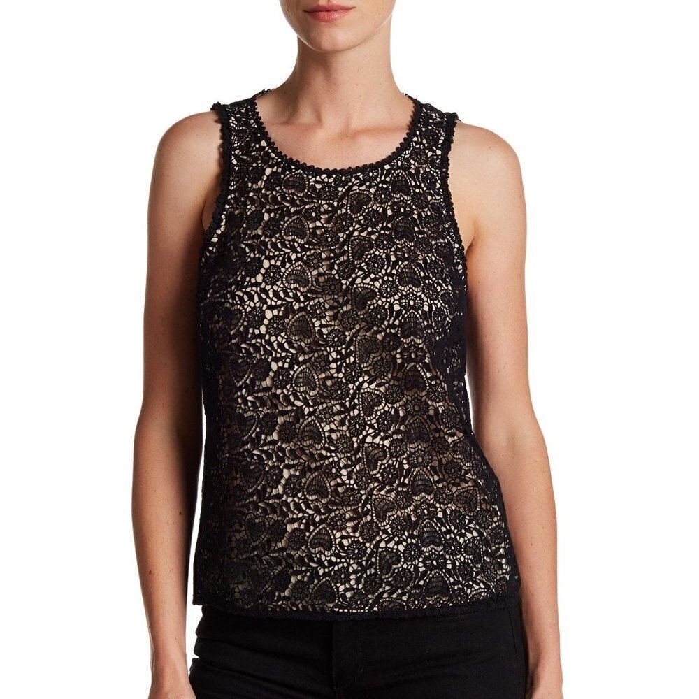 Joie Bria Sleeveless Cotton Lace Tank Top, Caviar